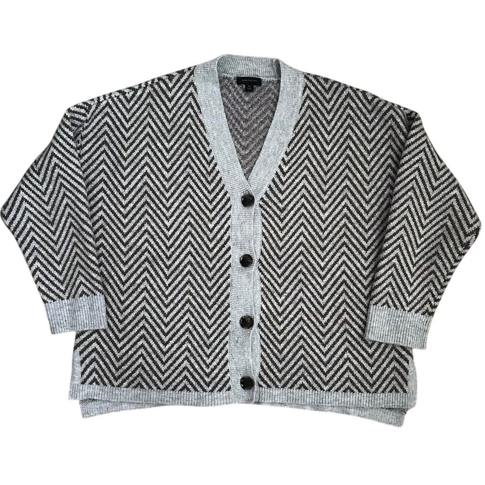 Ann Taylor Women XXL Chevron Knit Cardigan Sweater Brown Gray Oversized Cozy